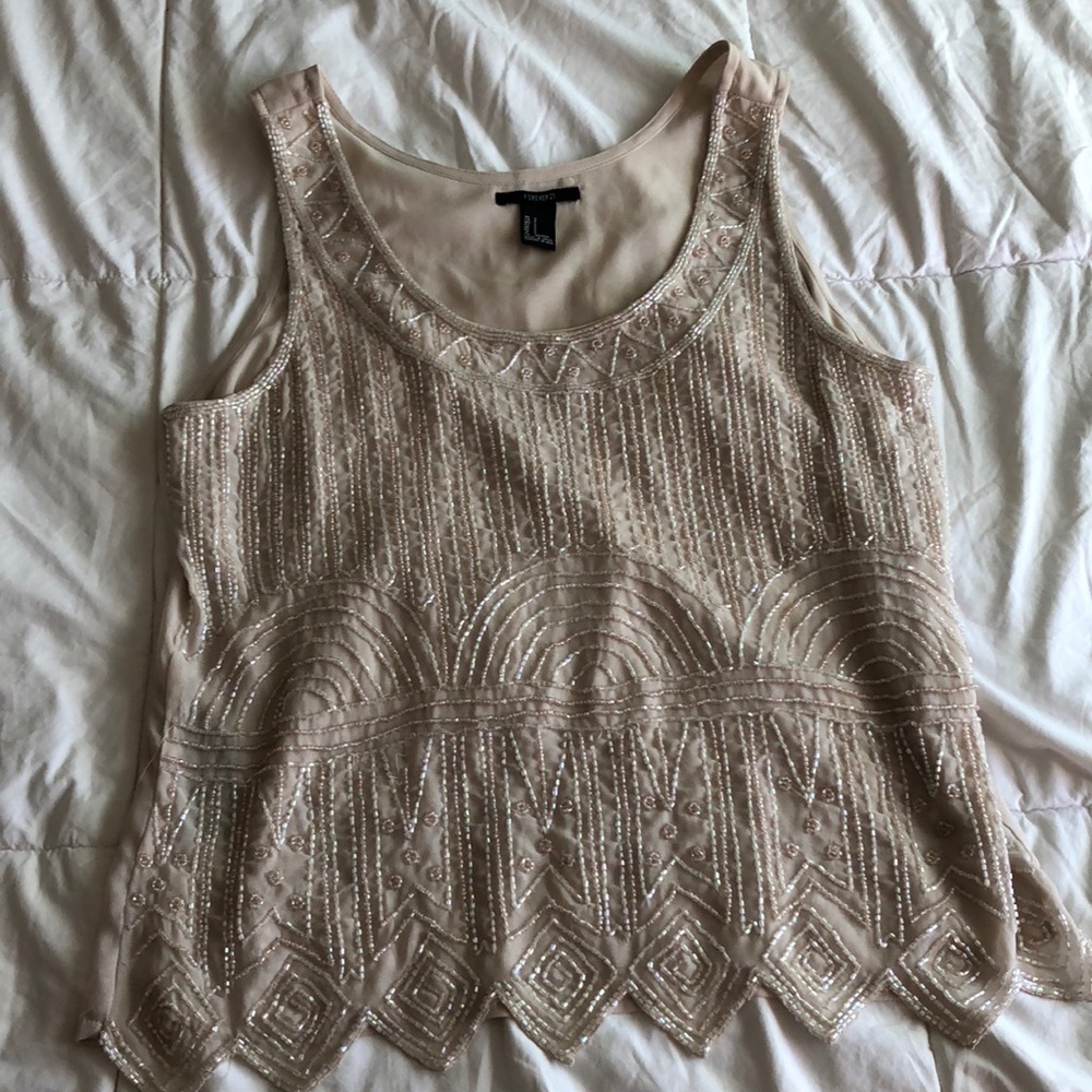 Beaded cream tank top